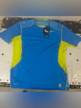 Nike Blue Athletic Short Sleeve Tee with Neon Yellow Panels